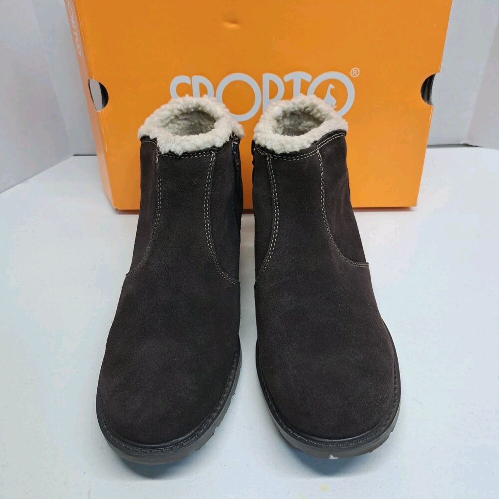 Sporto "Josie" Brown Suede Faux Fur Collar Zip Ankle Booties Women's Size 11 M